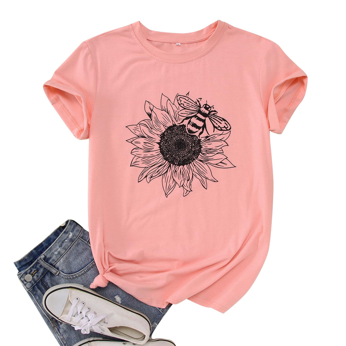 GLIGLITTR Women's Sunflower Graphic Crew-Neck T-Shirt