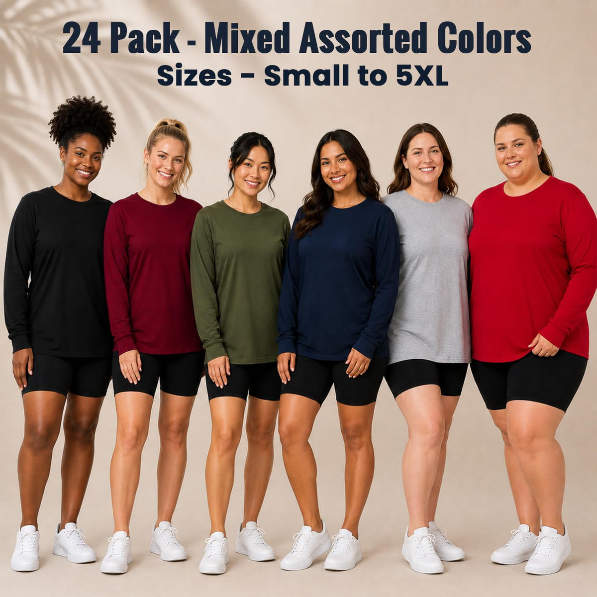 BILLIONHATS Women's Oversized Long-Sleeve T-Shirts 24-Pack
