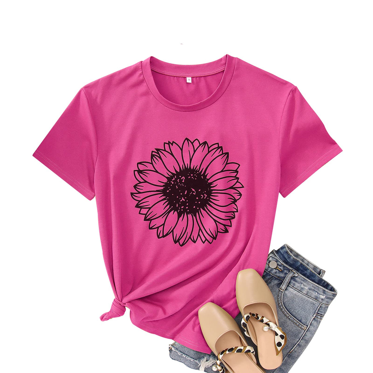 GLIGLITTR Women's Sunflower Graphic Crew-Neck T-Shirt