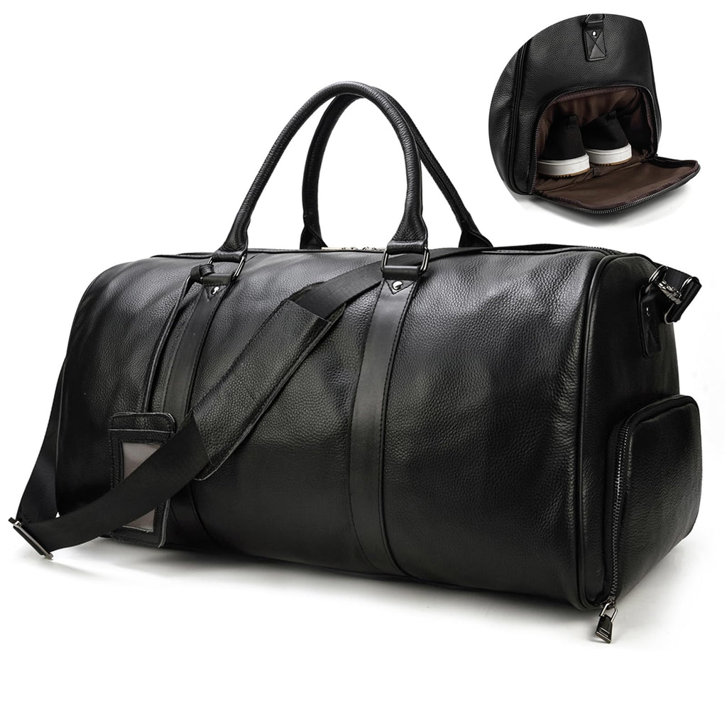 Men's Genuine Leather Weekender Travel Bag with Multi Compartments