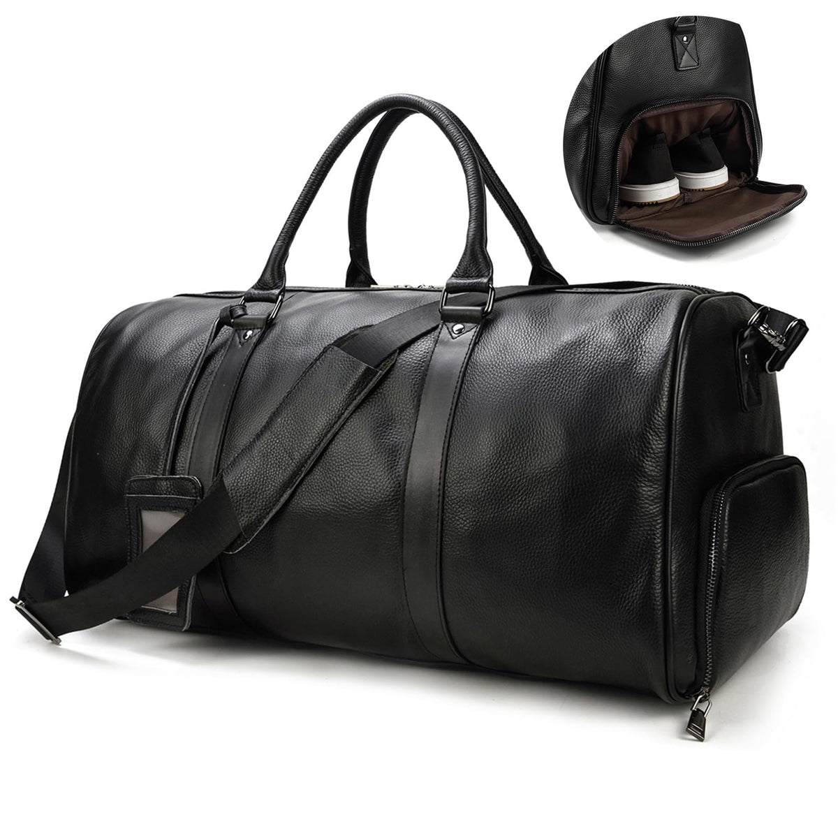 Men's Genuine Leather Weekender Travel Bag with Multi Compartments