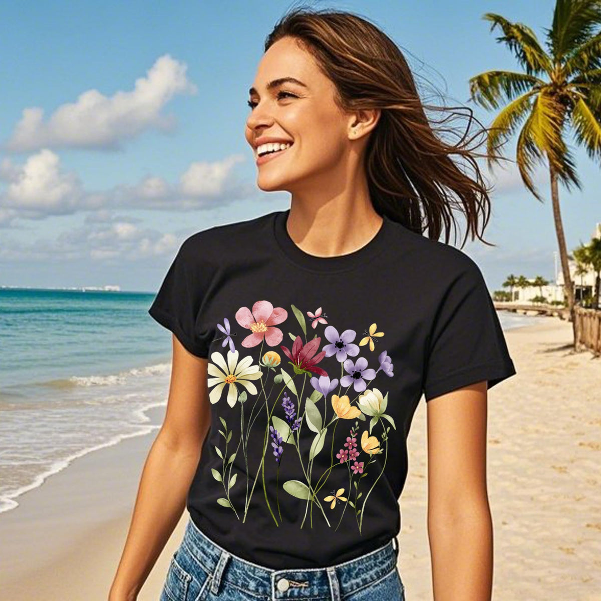 Women's Vintage Wildflower Graphic Short-Sleeve T-Shirt