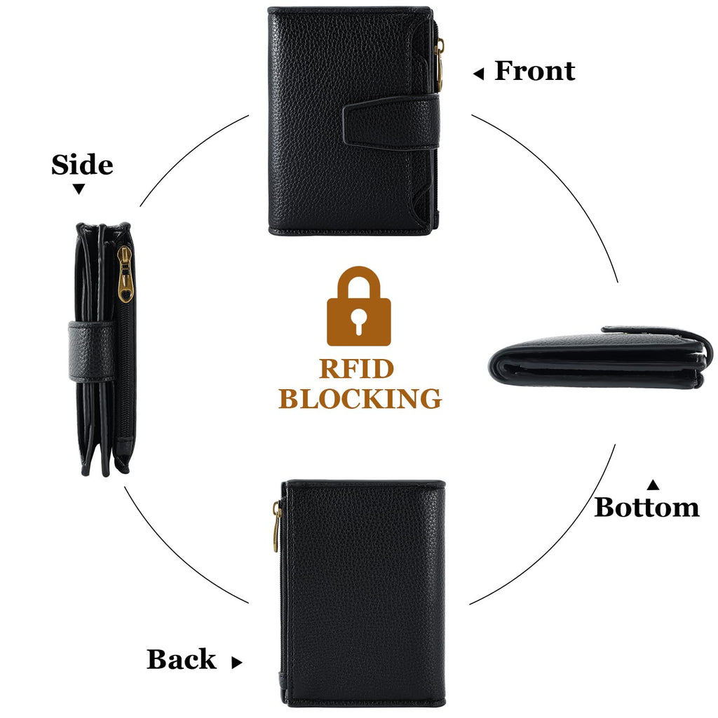Women's Compact RFID Bifold Leather Wallet with ID Window