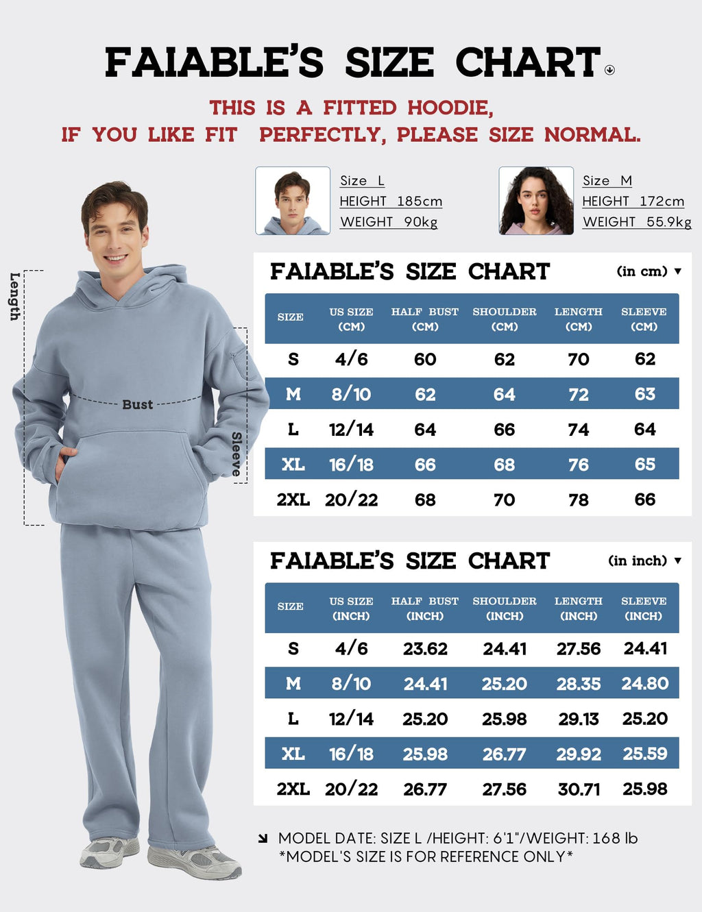 FAIABLE Men's Relaxed Fit Fleece Hoodie with Zipper Pockets
