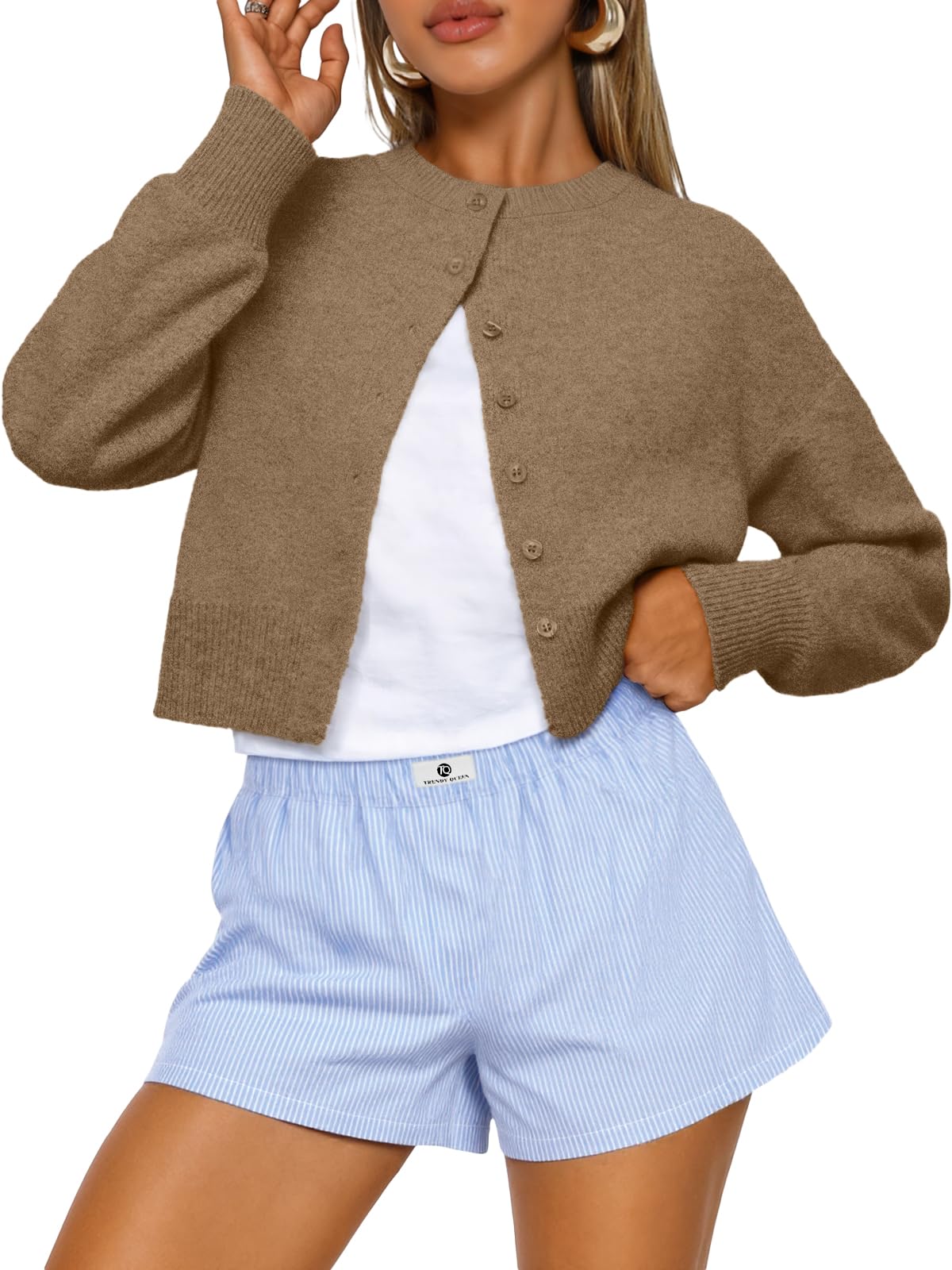 Trendy Queen Women's Cropped Fall Cardigan Sweater