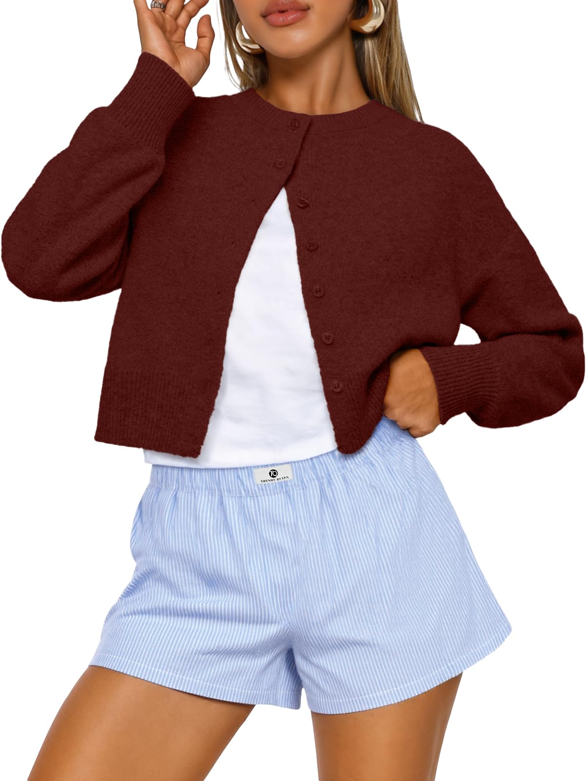 Trendy Queen Women's Cropped Fall Cardigan Sweater