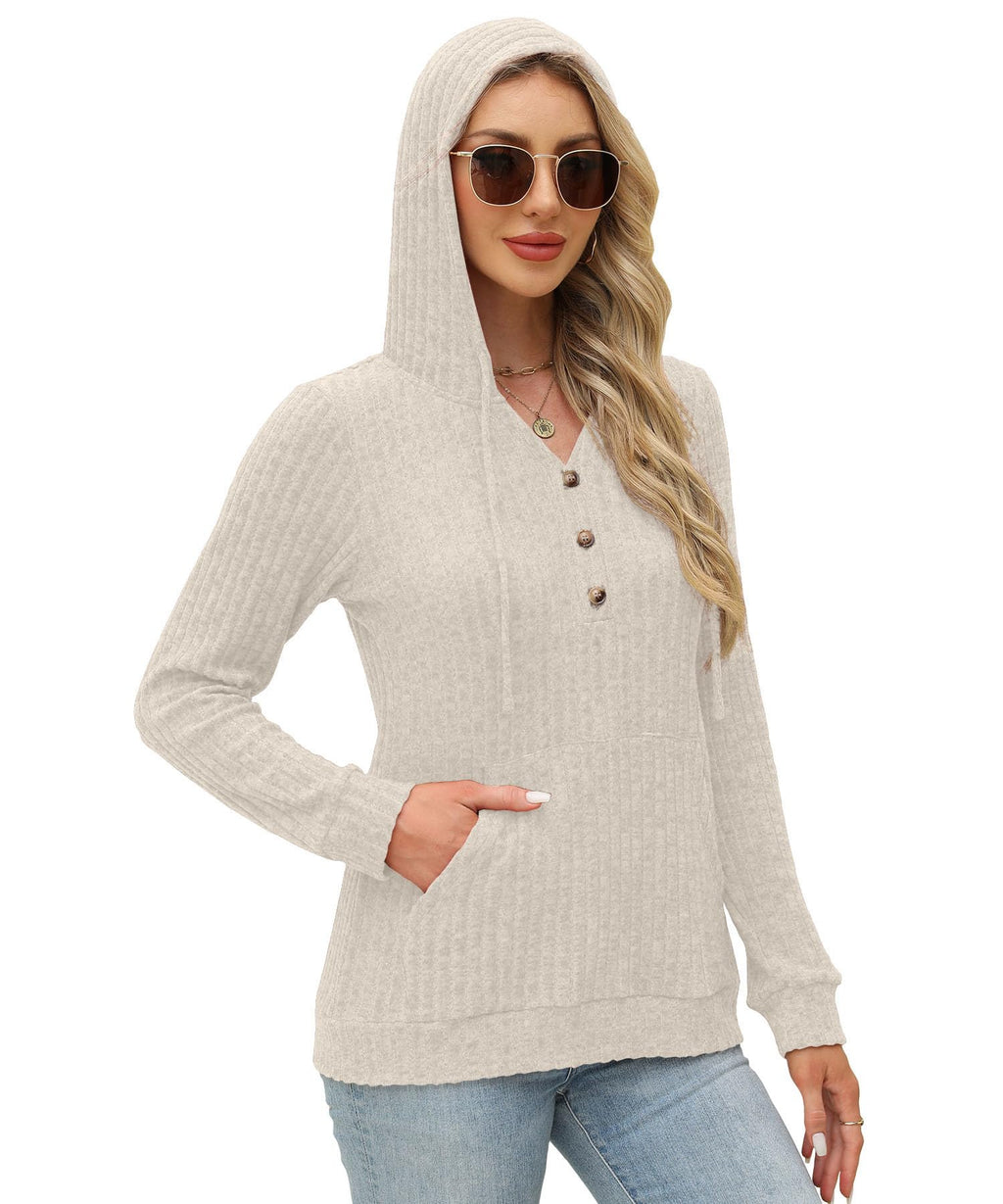 XMTOPYE Women's Henley Neck Pullover Hoodie Sweater