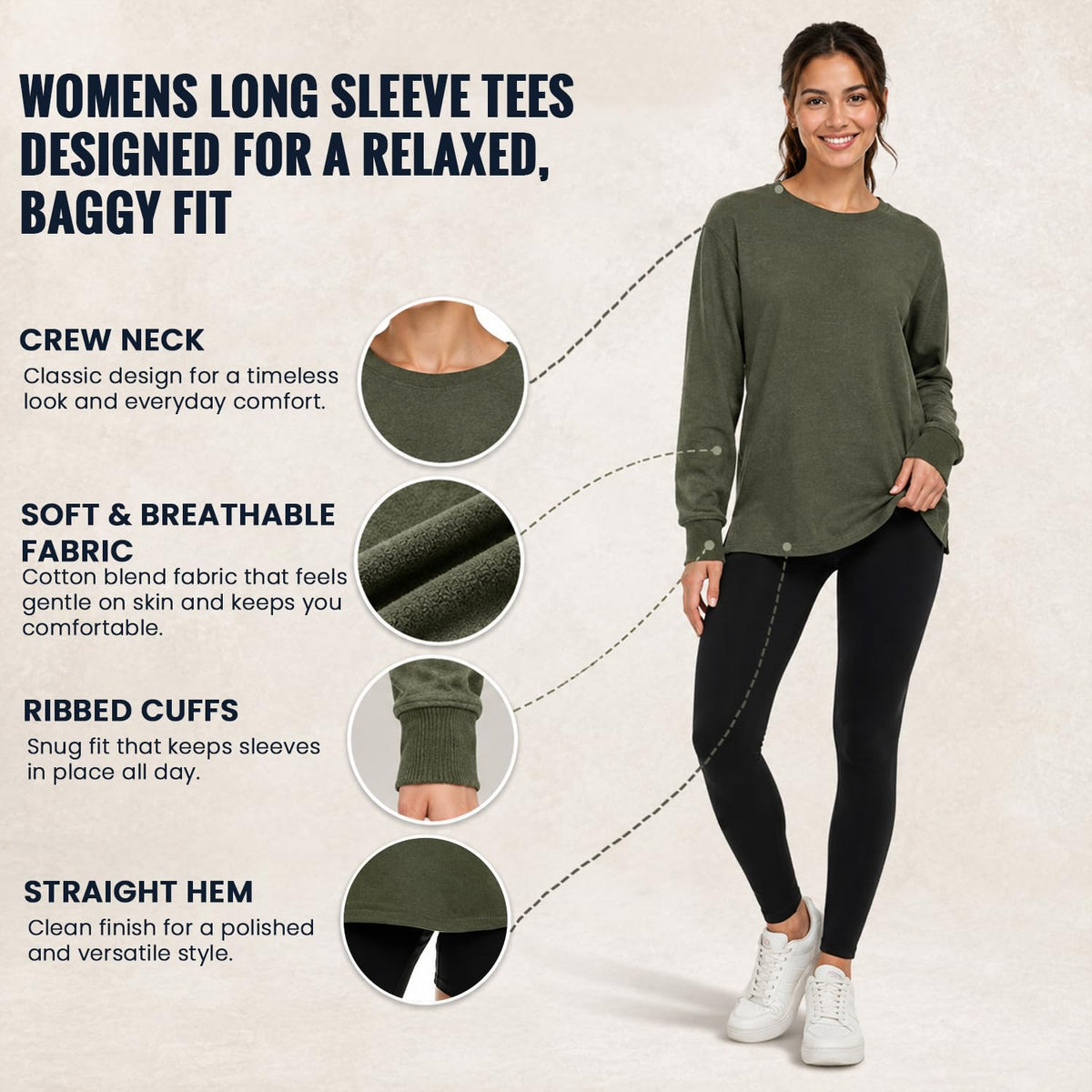 BILLIONHATS Women's Oversized Long-Sleeve T-Shirts 24-Pack