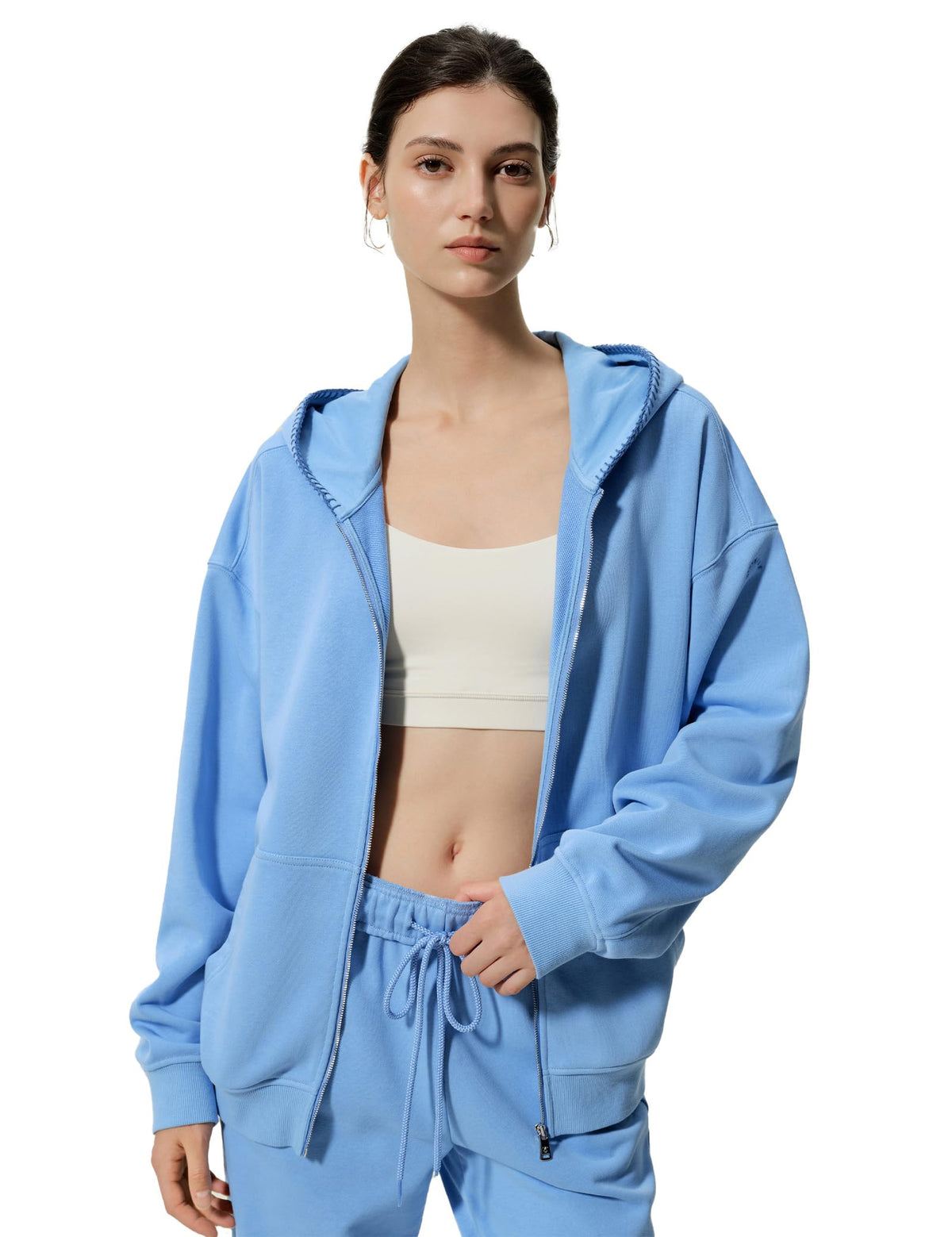 LilySilk Women's Oversized Silk Terry Zip-Up Hoodie