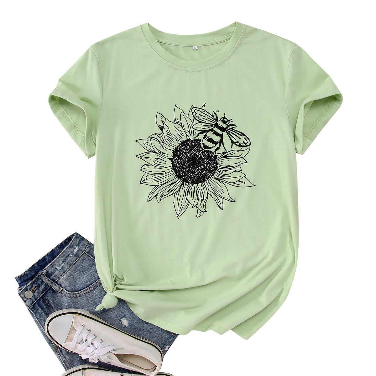 GLIGLITTR Women's Sunflower Graphic Crew-Neck T-Shirt