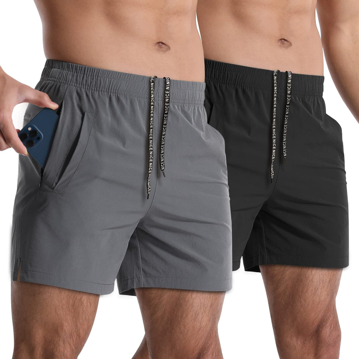 Lempue Men's 5-Inch Athletic Workout Shorts 2-Pack
