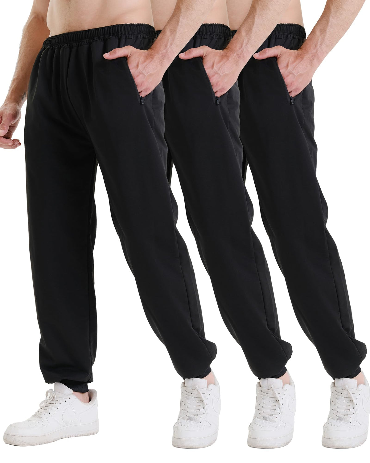 Men's Athletic Jogger Sweatpants with Zipper Pockets 3-Pack