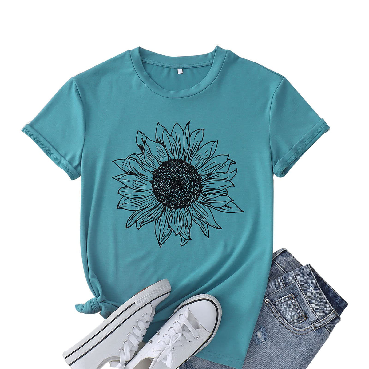 GLIGLITTR Women's Sunflower Graphic Crew-Neck T-Shirt