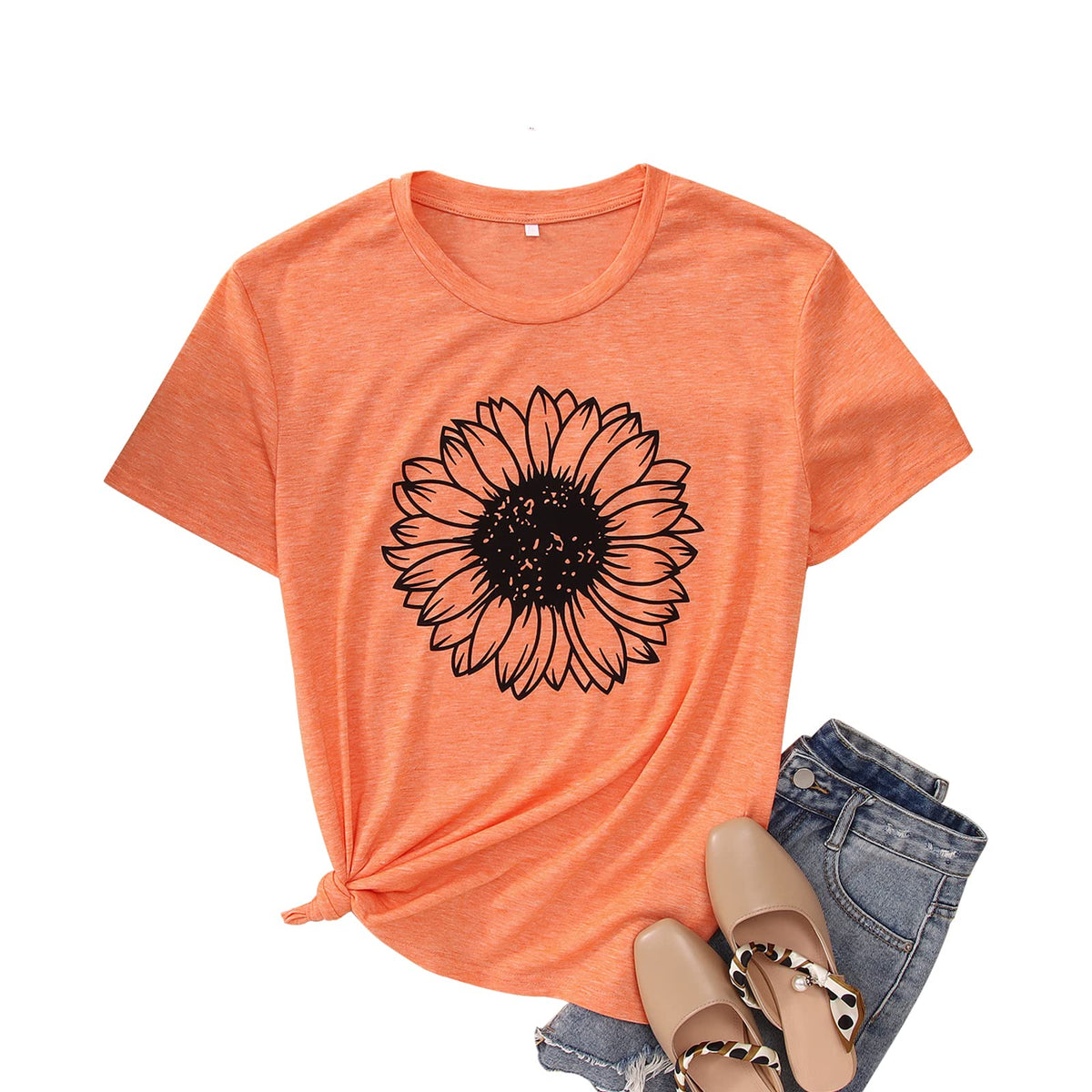 GLIGLITTR Women's Sunflower Graphic Crew-Neck T-Shirt