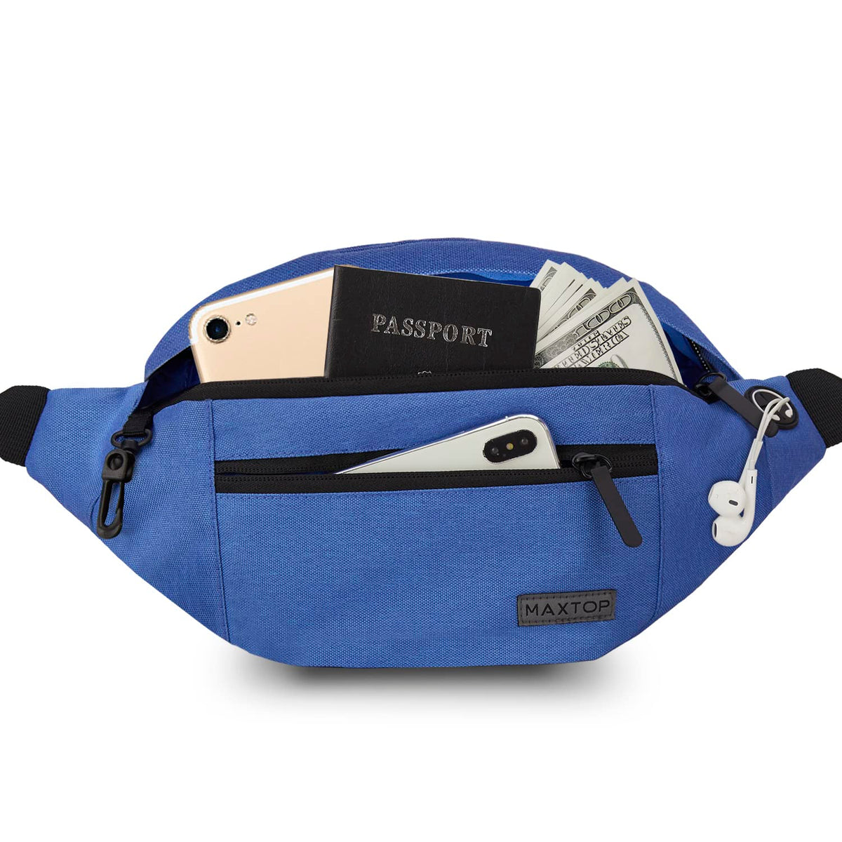 MAXTOP Unisex Large Crossbody Fanny Pack with 4 Zipper Pockets