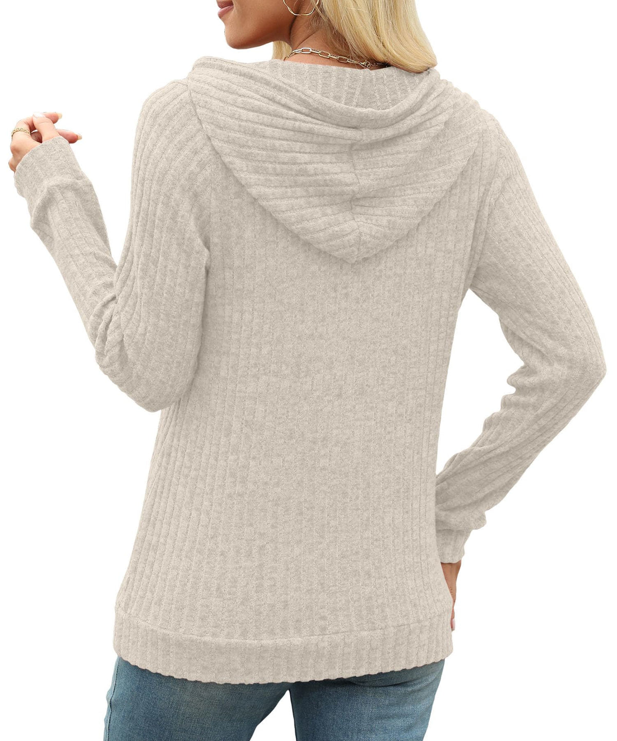 XMTOPYE Women's Henley Neck Pullover Hoodie Sweater