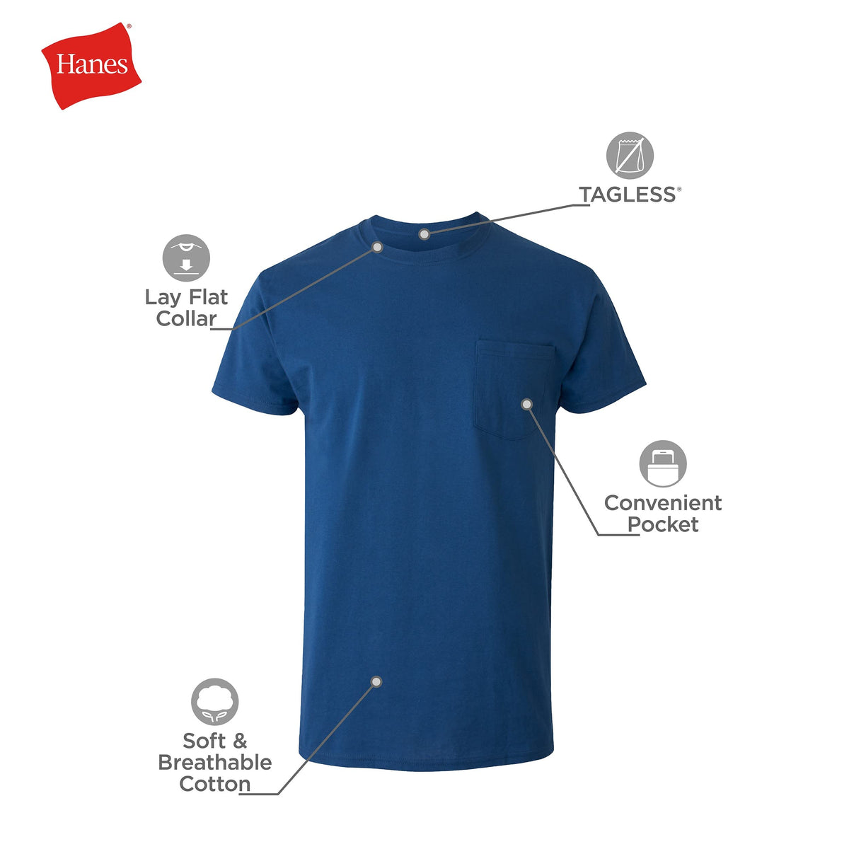 Hanes Men's Cotton Crewneck Pocket T-Shirts 6-Pack