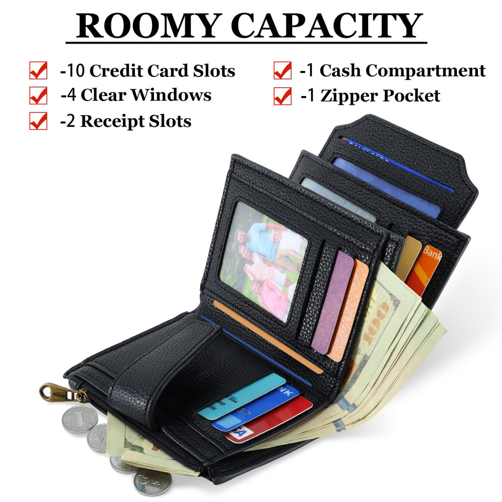 Women's Compact RFID Bifold Leather Wallet with ID Window