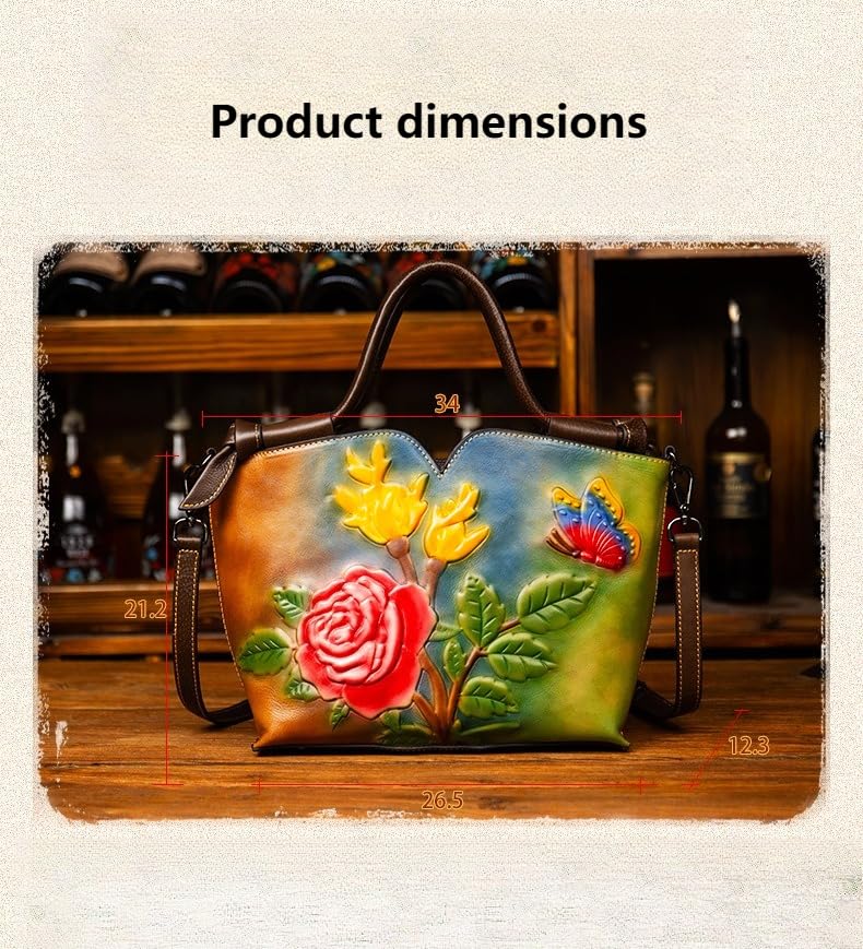 Women's Floral Genuine Leather Tote and Crossbody Bag