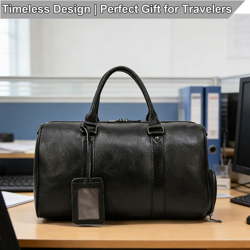 Men's Genuine Leather Weekender Travel Bag with Multi Compartments