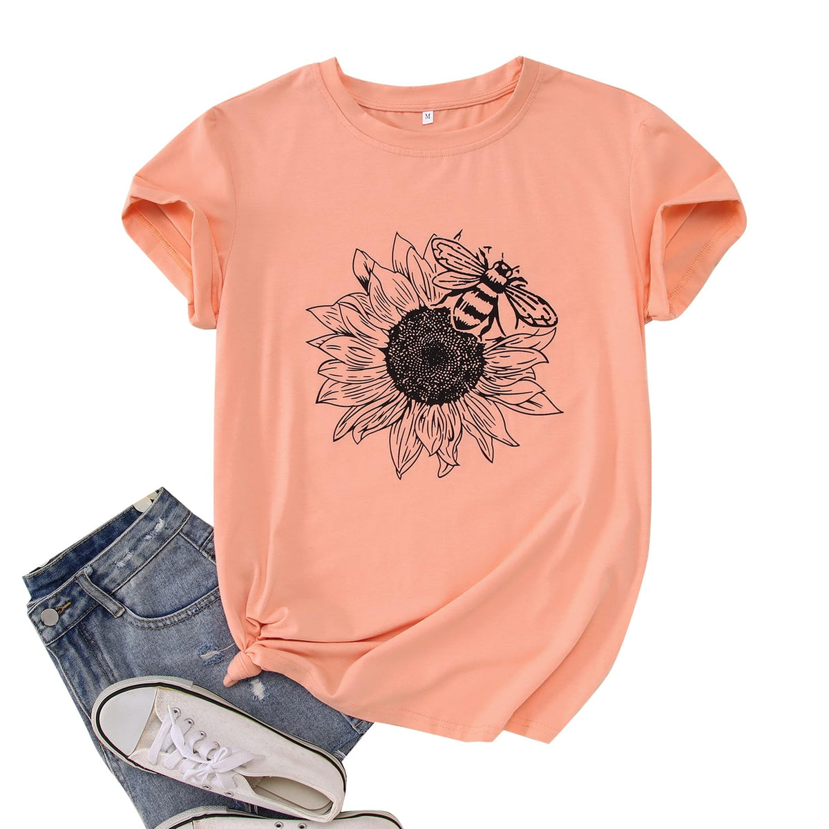 GLIGLITTR Women's Sunflower Graphic Crew-Neck T-Shirt