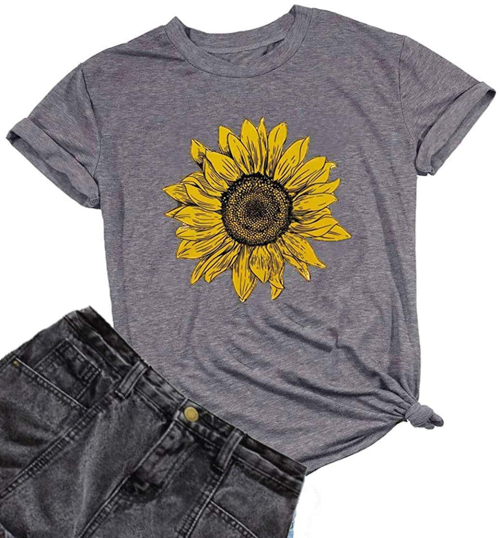 GLIGLITTR Women's Sunflower Graphic Crew-Neck T-Shirt