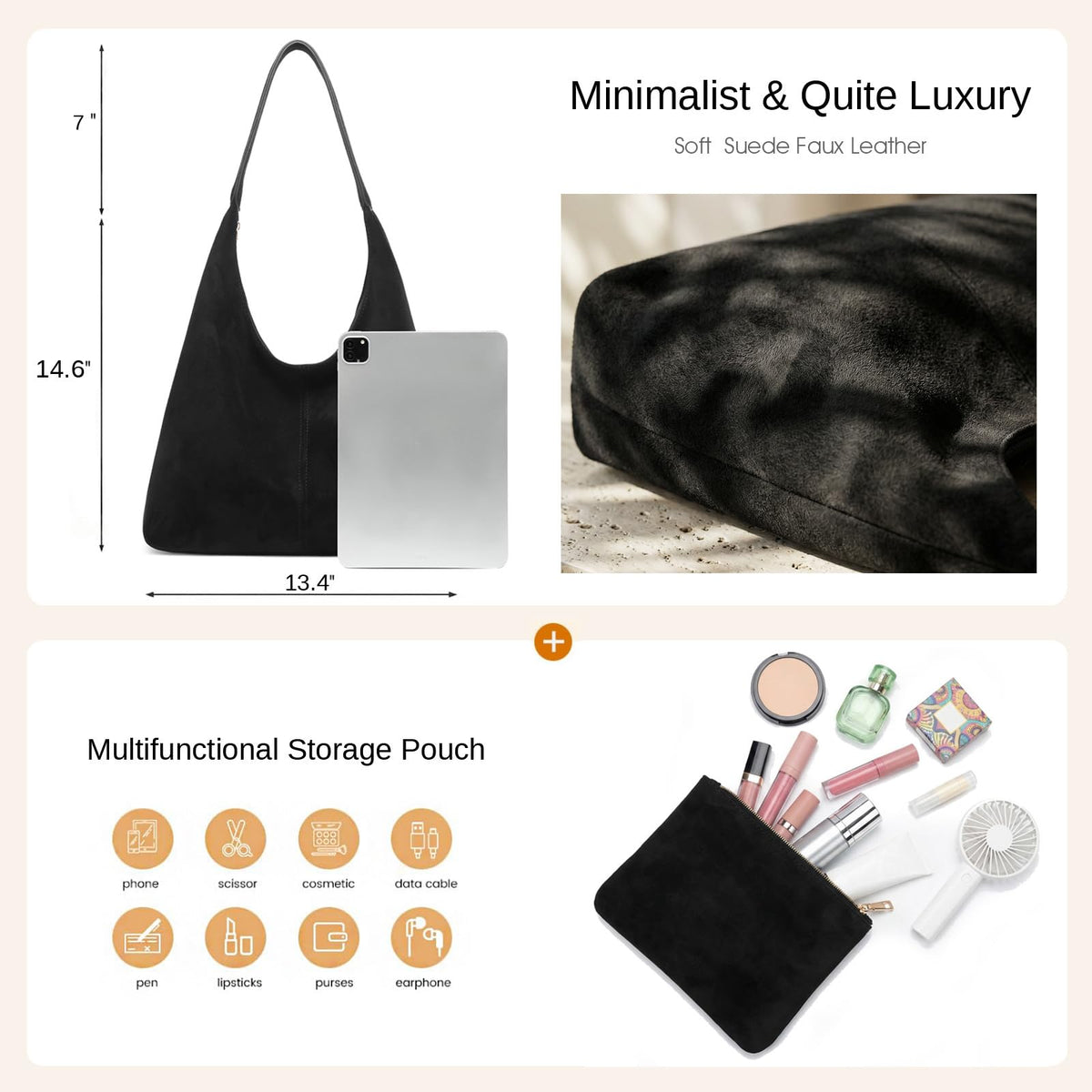 Women's Slouchy Suede Crescent Hobo Shoulder Bag