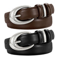 Women's Faux Leather Belt with Gold Buckle 2-Pack