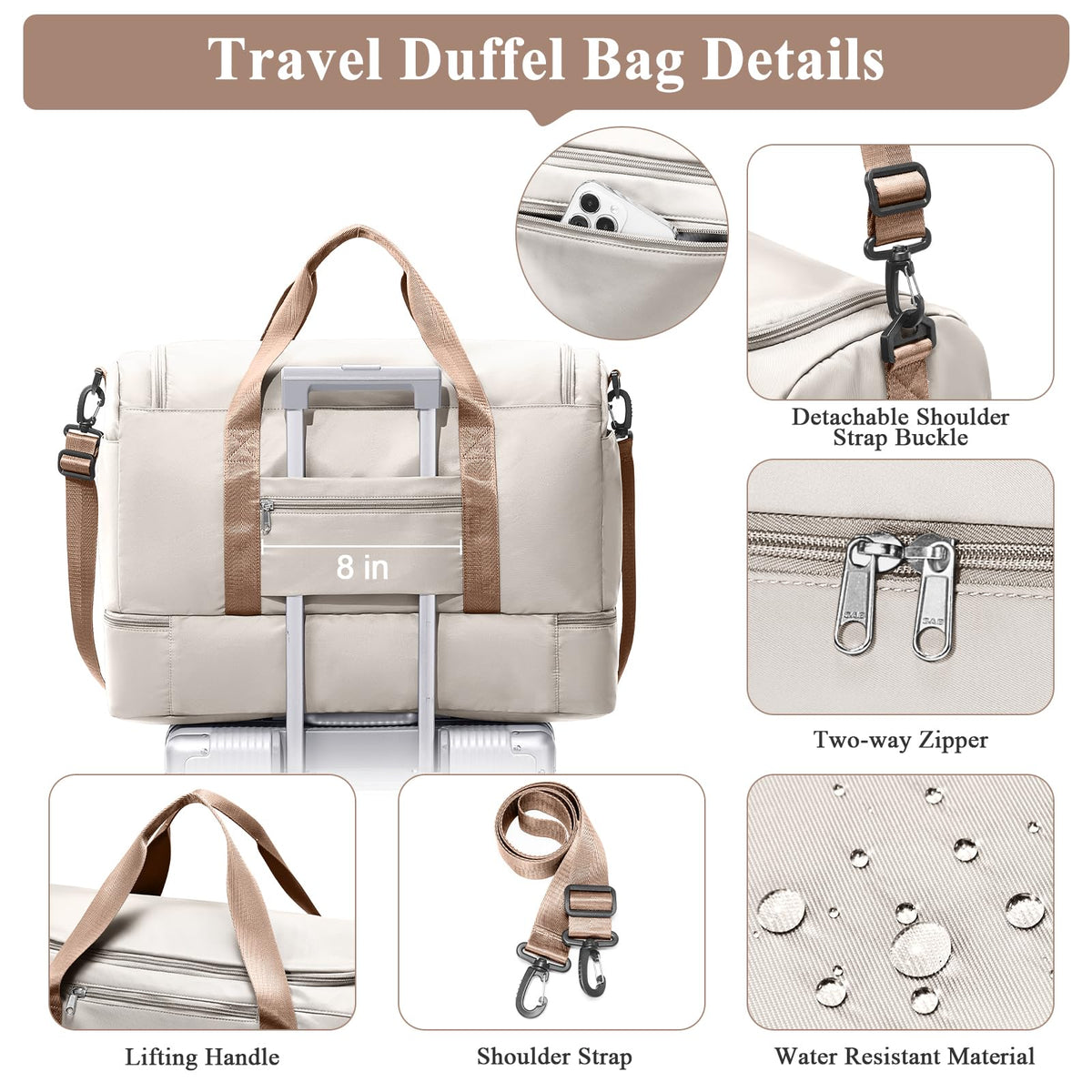 Women's Large Weekender Duffle Bag with Shoe Compartment