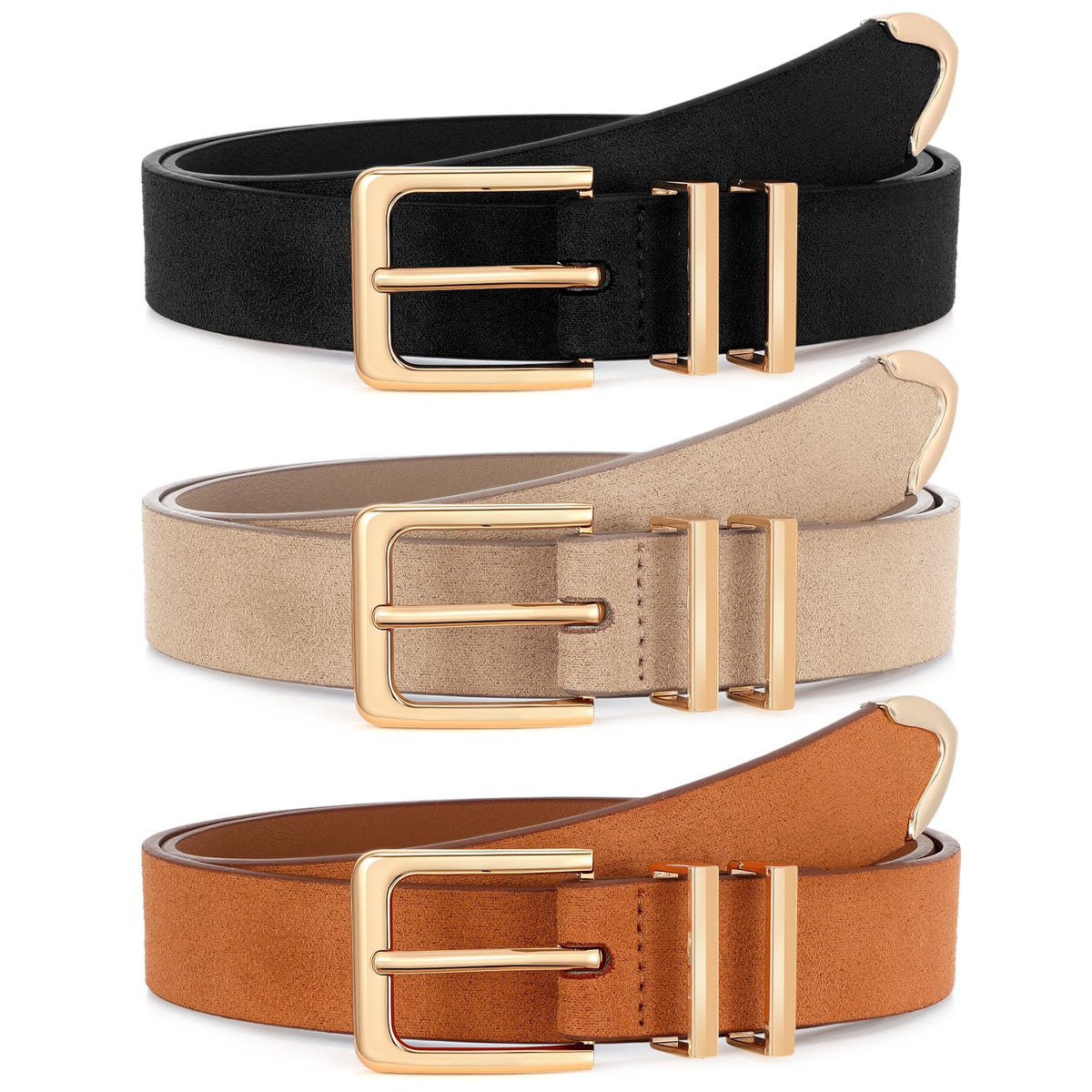 Women's Leather Waist Belts with Gold Buckle 3-Pack