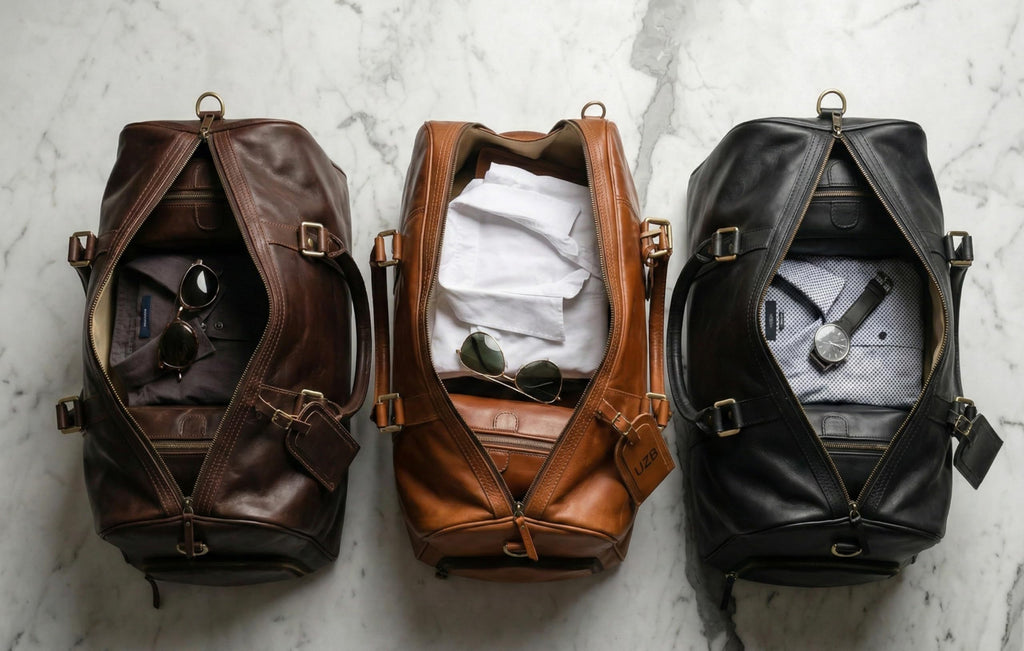 Men's Waterproof Leather Weekender Duffle Bag with Shoe Compartment