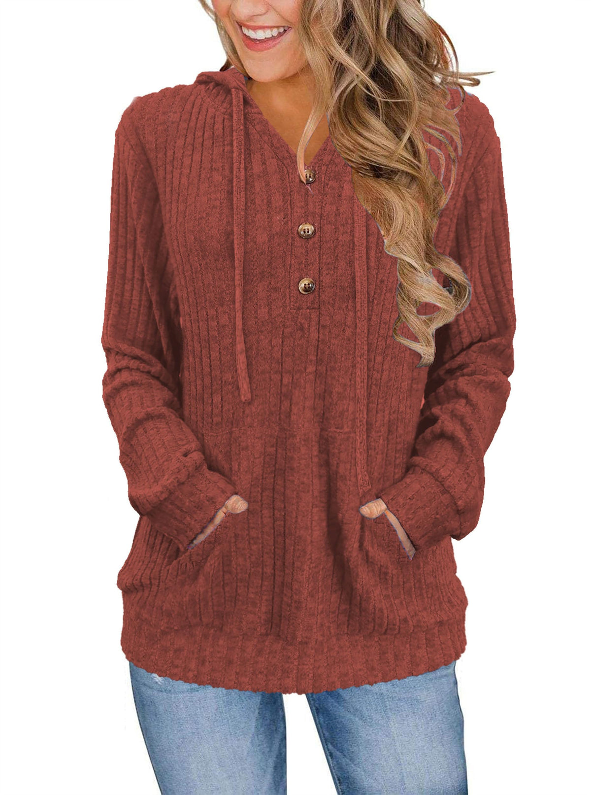 XMTOPYE Women's Henley Neck Pullover Hoodie Sweater