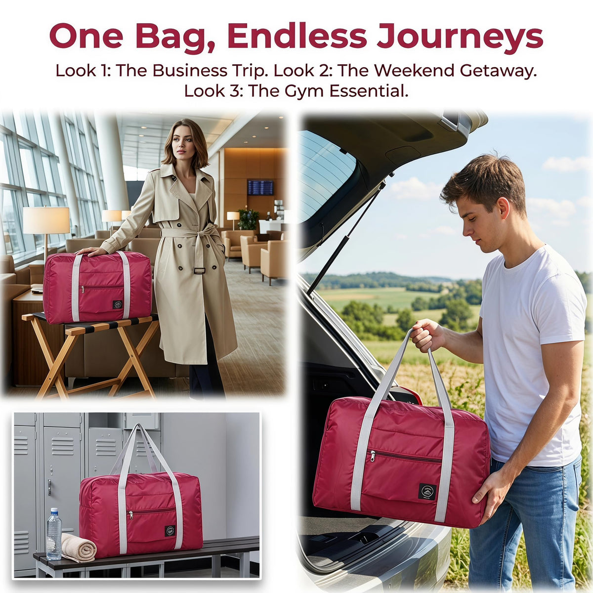 Foldable Lightweight Weekender Duffle Bag with Shoulder Strap