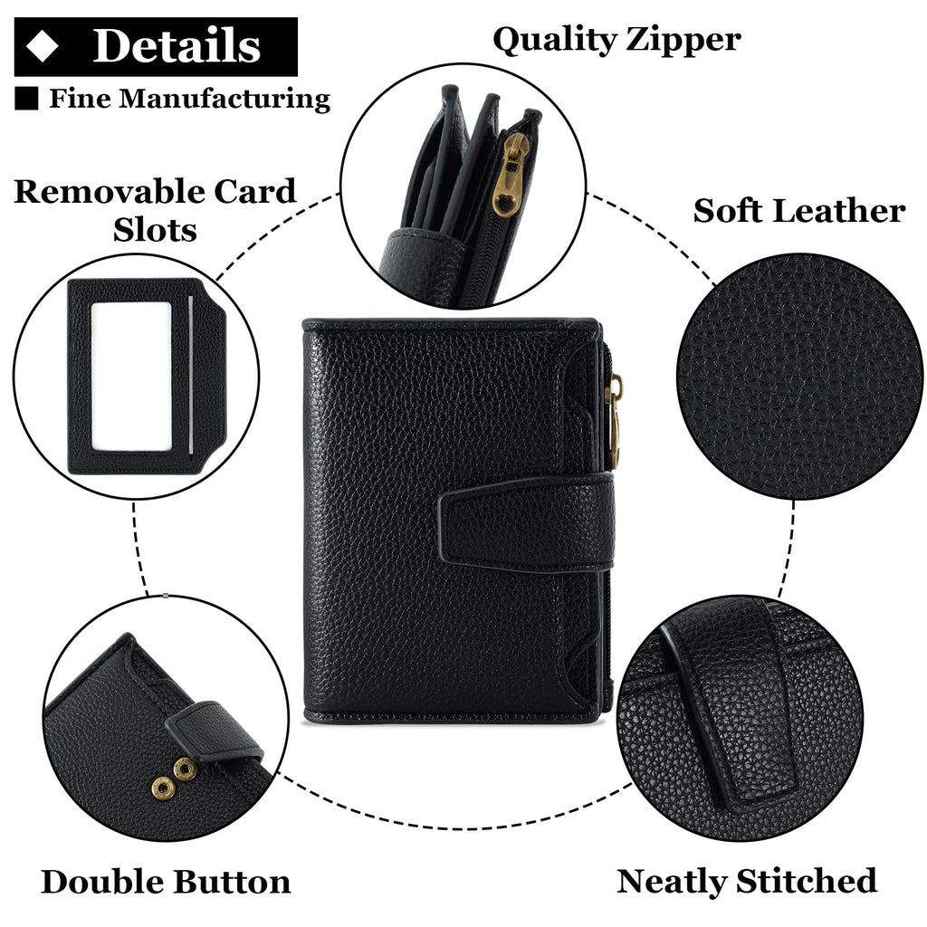 Women's Compact RFID Bifold Leather Wallet with ID Window