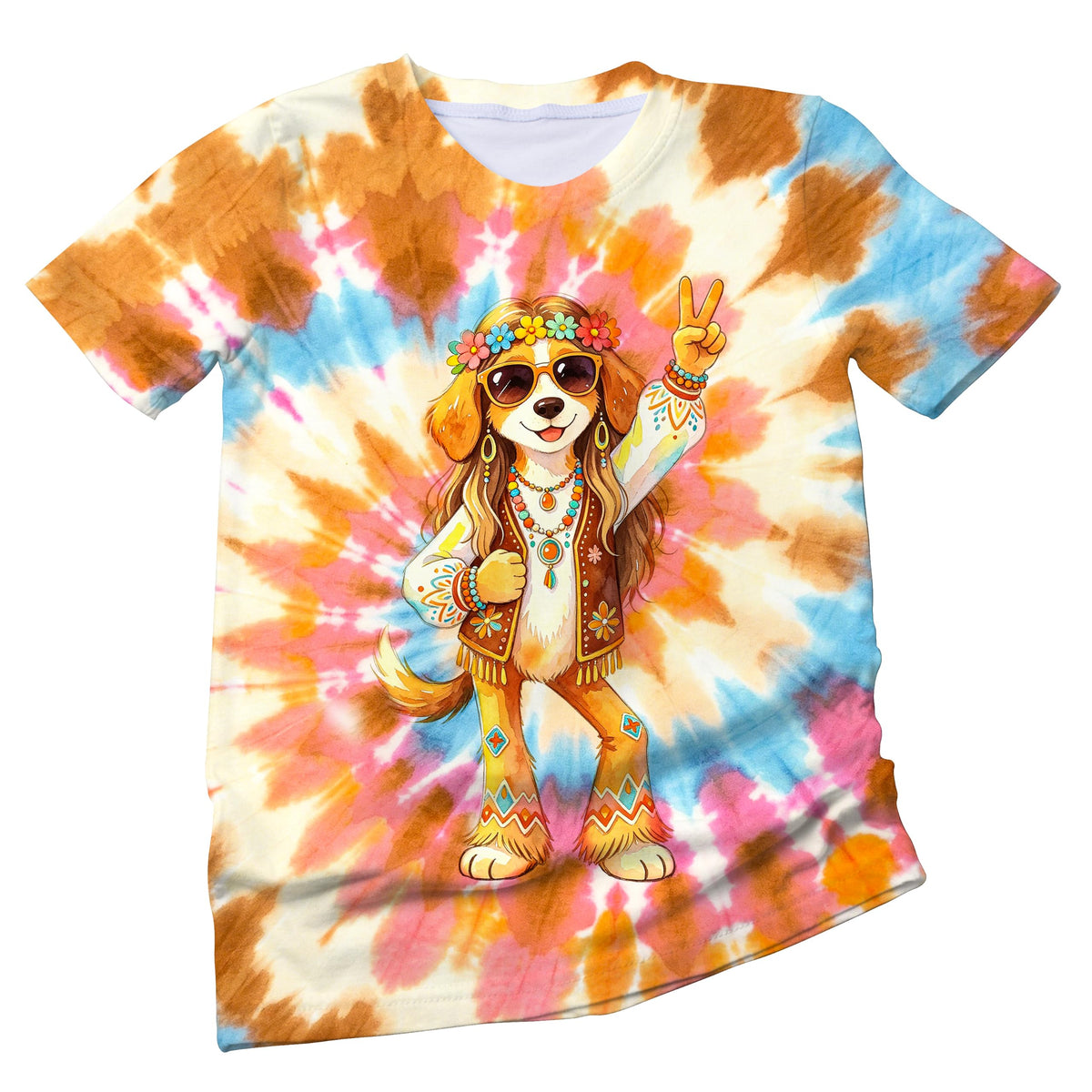 Women's 60s Hippie Tie-Dye Animal Graphic T-Shirt