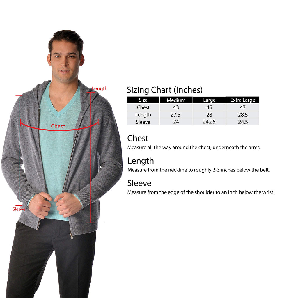 Cashmere Boutique Men's Pure Cashmere Full-Zip Hoodie
