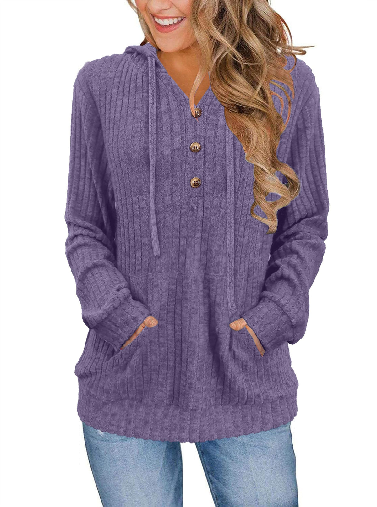 XMTOPYE Women's Henley Neck Pullover Hoodie Sweater