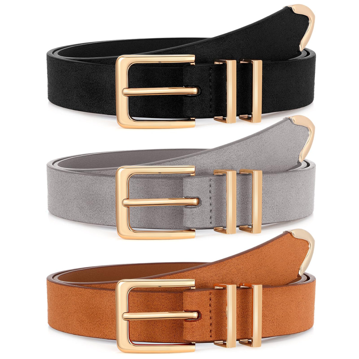 Women's Leather Waist Belts with Gold Buckle 3-Pack