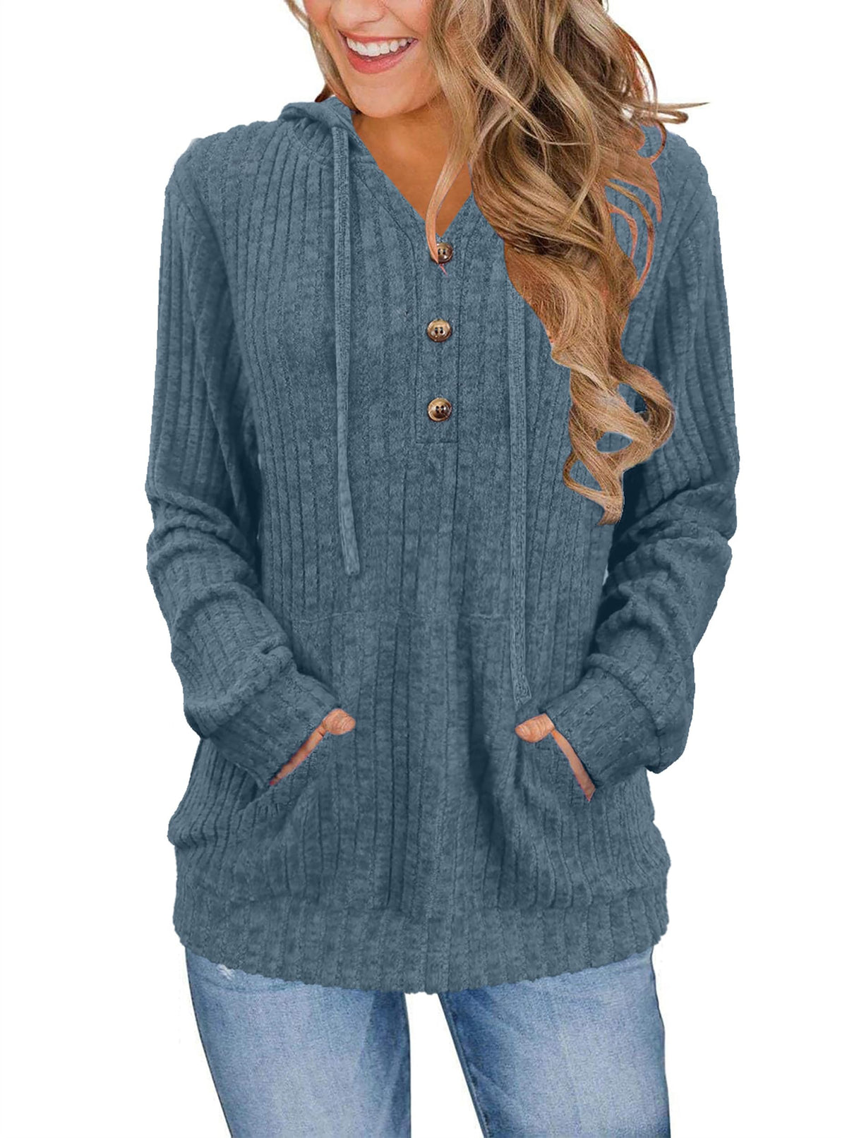 XMTOPYE Women's Henley Neck Pullover Hoodie Sweater