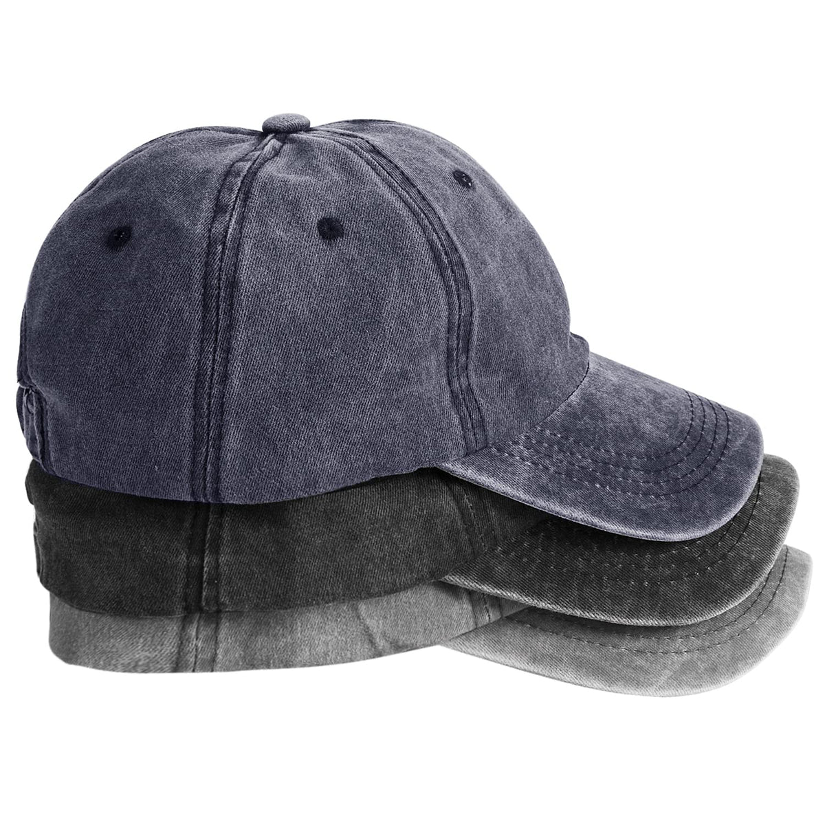 Washed Cotton Adjustable Dad Baseball Caps 3-Pack