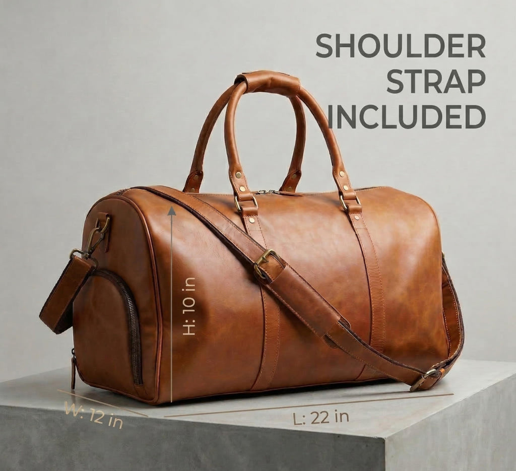 Men's Waterproof Leather Weekender Duffle Bag with Shoe Compartment