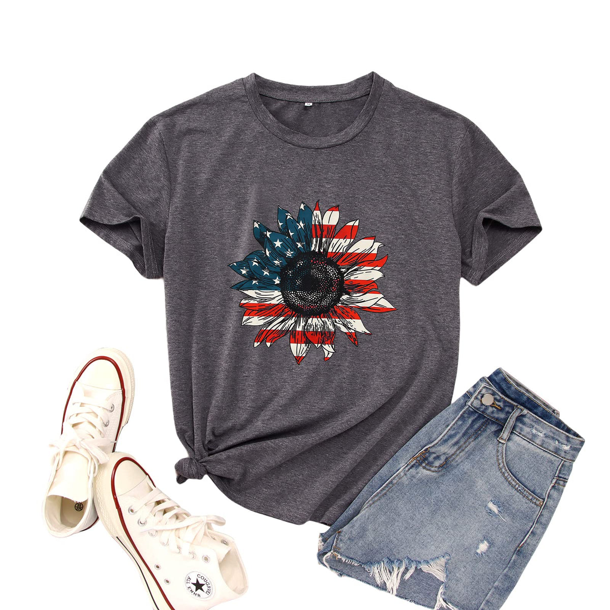 GLIGLITTR Women's Sunflower Graphic Crew-Neck T-Shirt