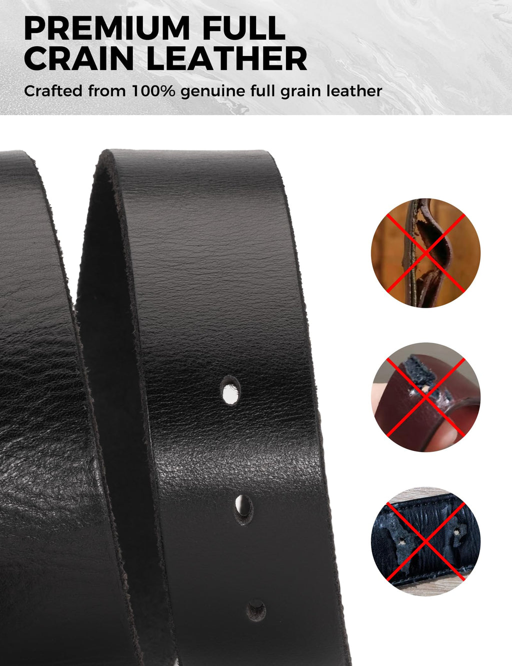 Men's Heavy-Duty Full Grain Leather Work Belt with Buckle