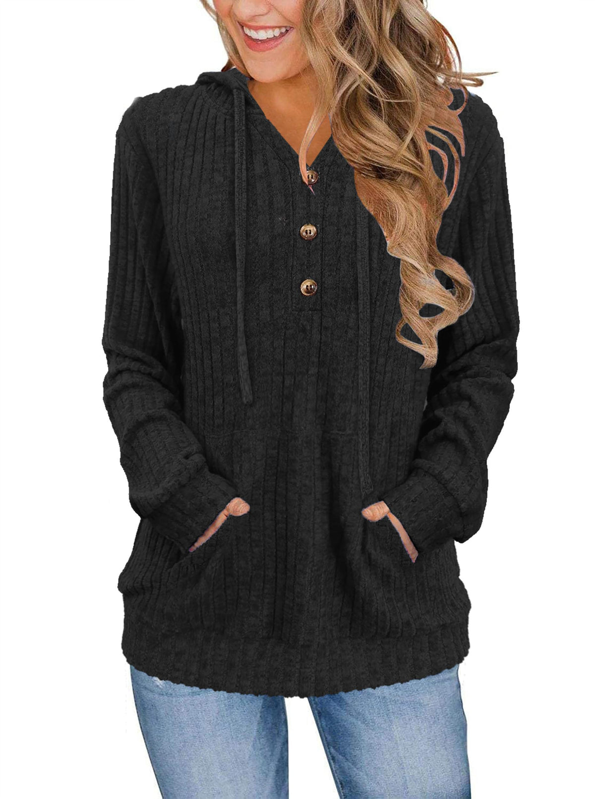 XMTOPYE Women's Henley Neck Pullover Hoodie Sweater
