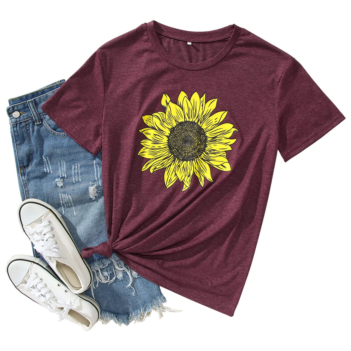 GLIGLITTR Women's Sunflower Graphic Crew-Neck T-Shirt