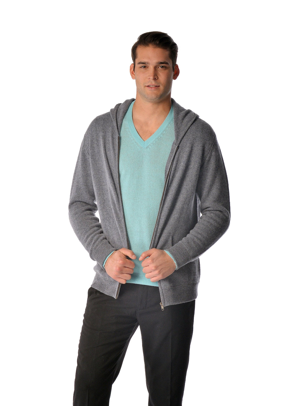 Cashmere Boutique Men's Pure Cashmere Full-Zip Hoodie