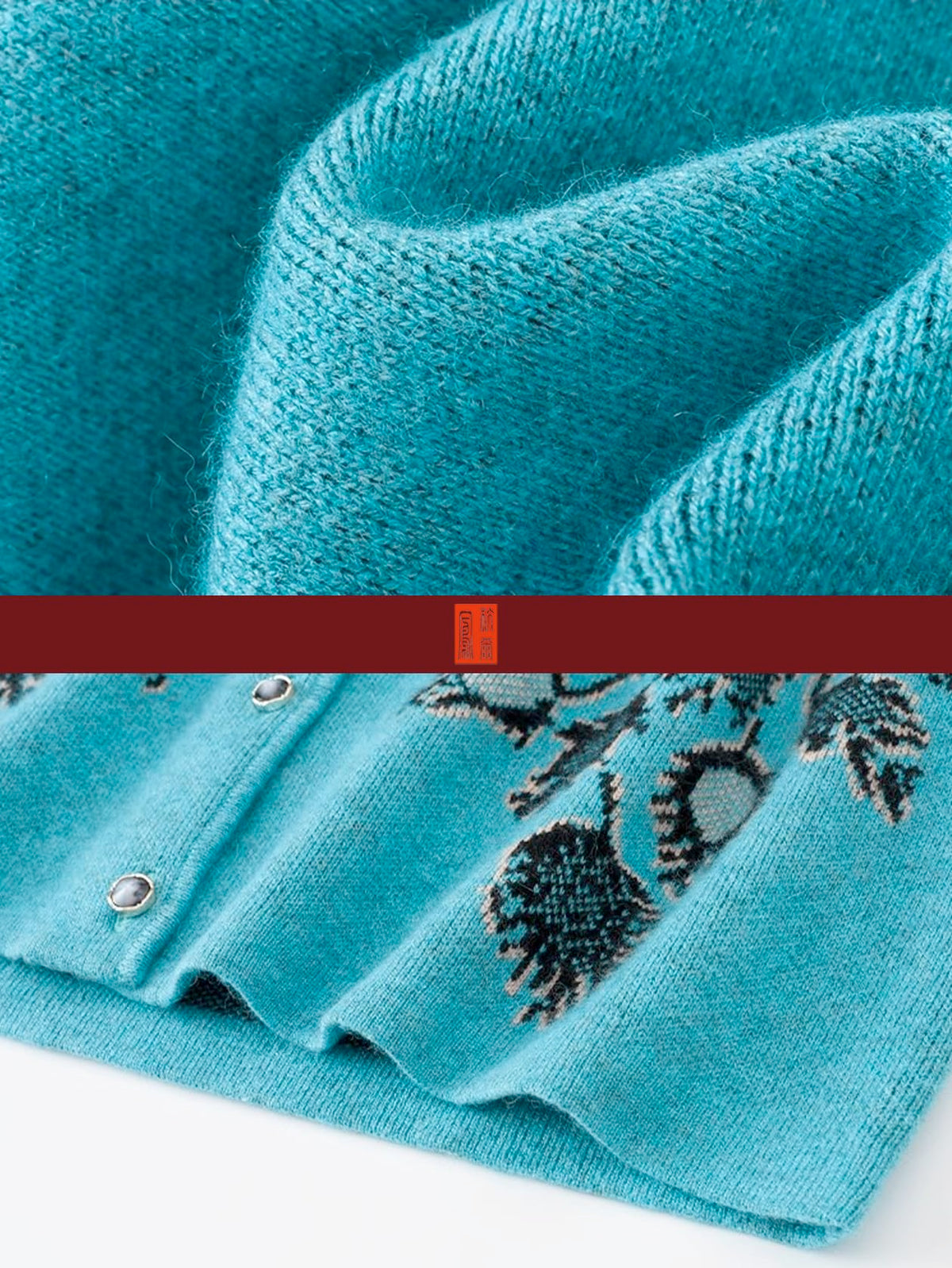 Women's Thickened Wool Jacquard Knit Cardigan - Blue