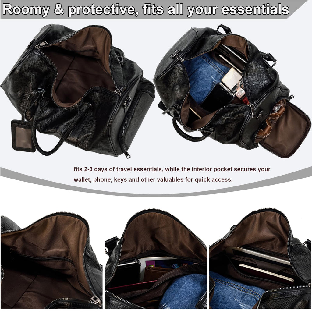 Men's Genuine Leather Weekender Travel Bag with Multi Compartments