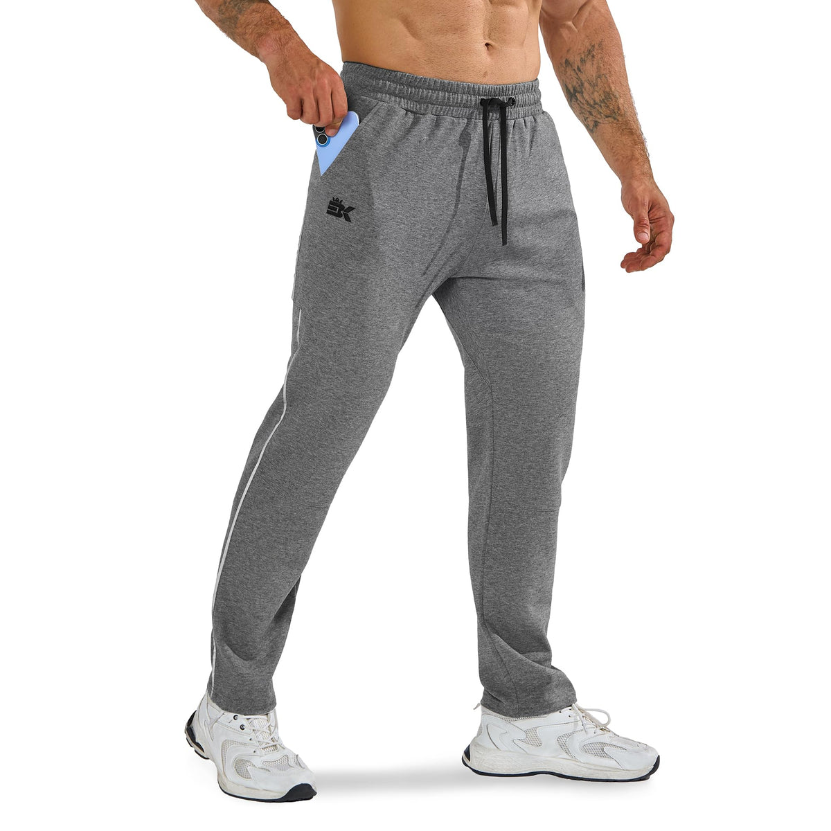 BROKIG Men's Warm Cotton Workout Jogger Sweatpants with Zip