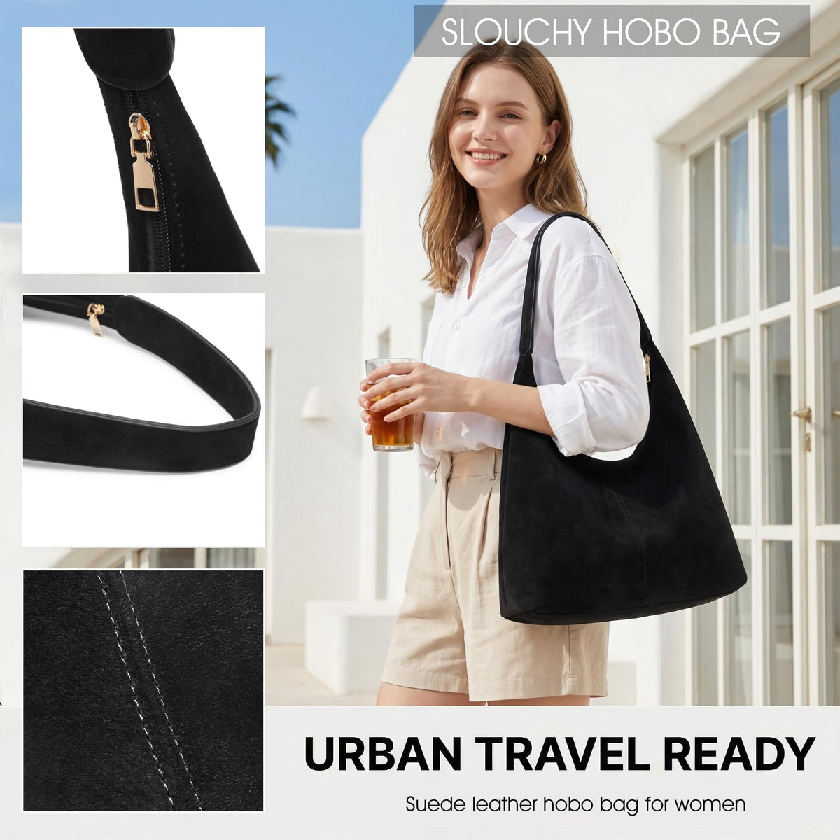Women's Slouchy Suede Crescent Hobo Shoulder Bag